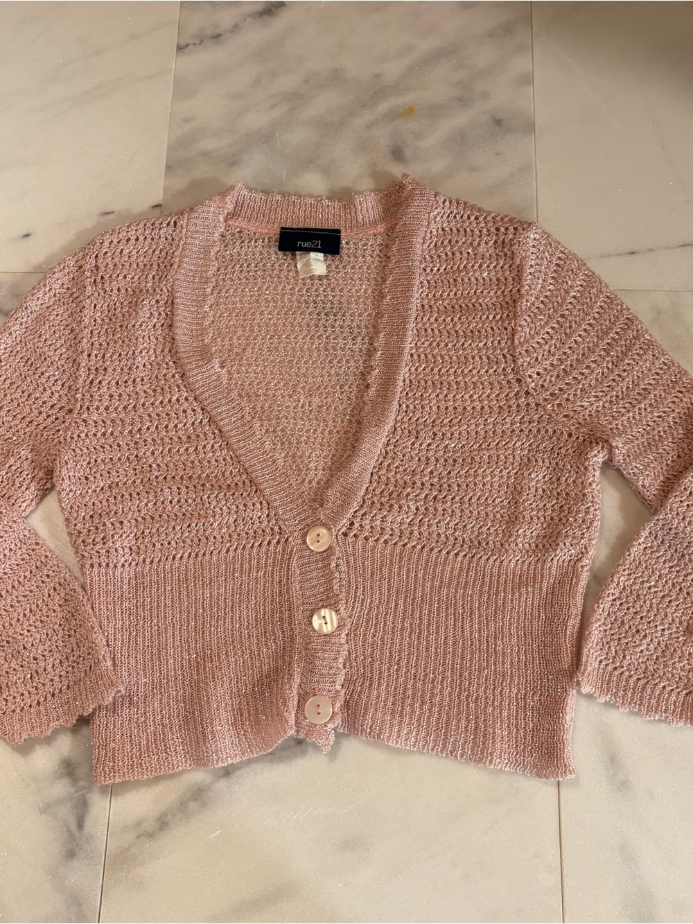 Rue21 Blush Pink Open Knit V-Neck Button Cardigan